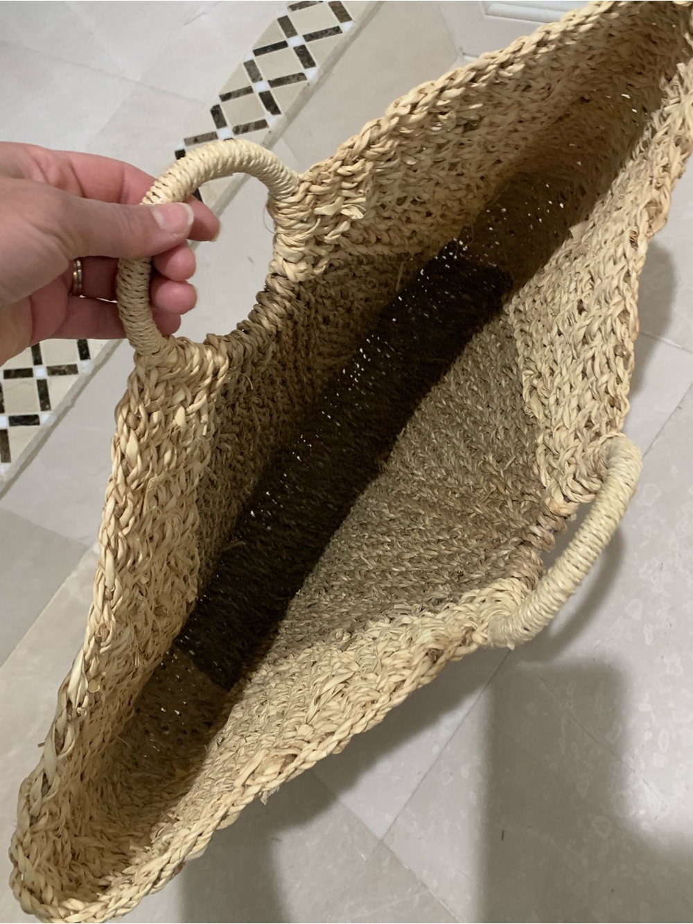 Woven Straw Tote Bag with Round Handles - Natural Tan - Picture 9 of 9